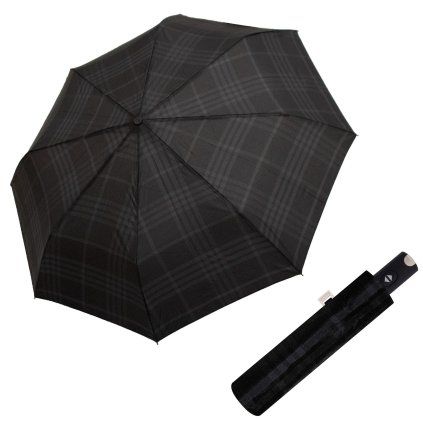 Carbonsteel Magic woven check black grey - pánský plně automatický deštník  Doppler