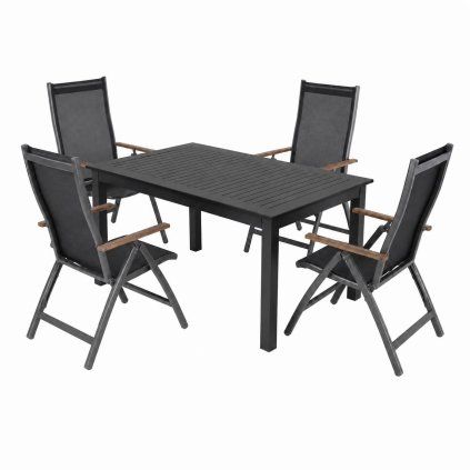 EXPERT antracit Wood Plus - zahradní souprava polohovací 4+1